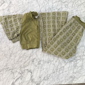 LUNA MOON WOMENS EMBROIDERED OUTFIT SIZE GREEN GORGEOUS PANTS BLOUSE SZ L